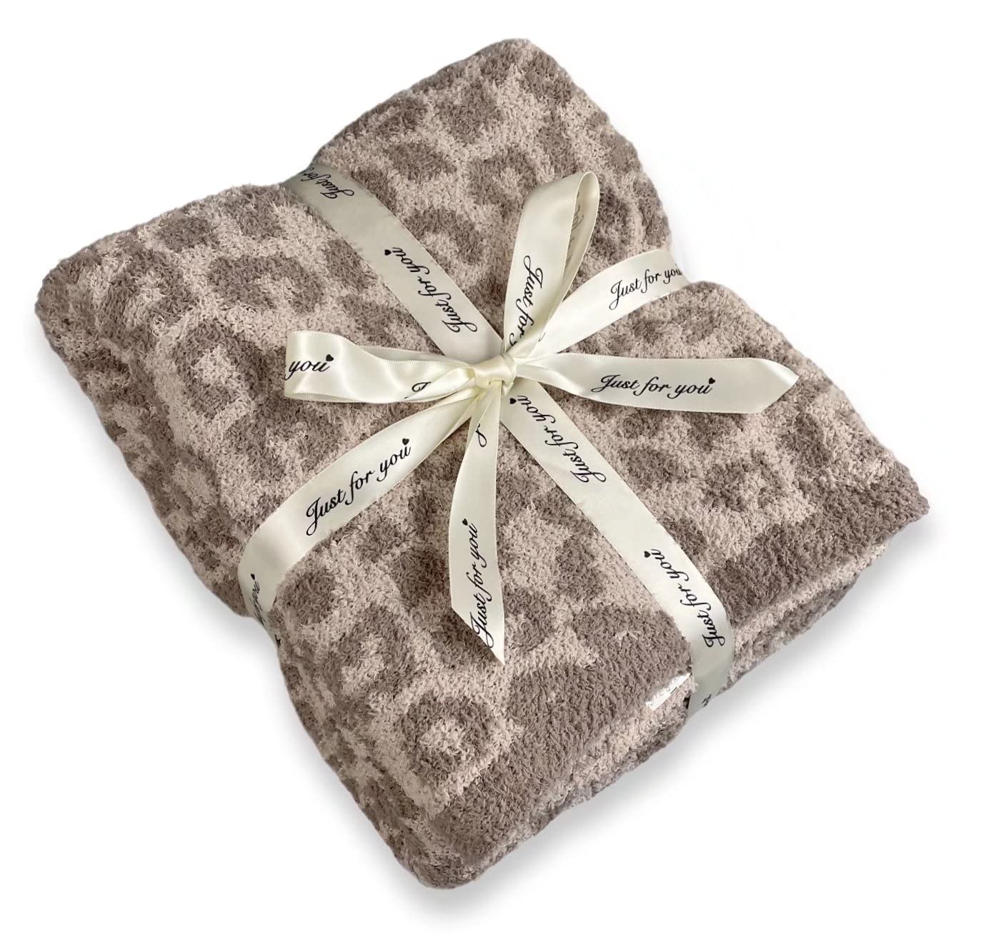 Soft Fuzzy Fluffy Leopard Knitted Throw Blanket,Cozy Plush Fleece Comfy Microfiber Blanket for Couch Sofa Bed,Linen/Warm Gray