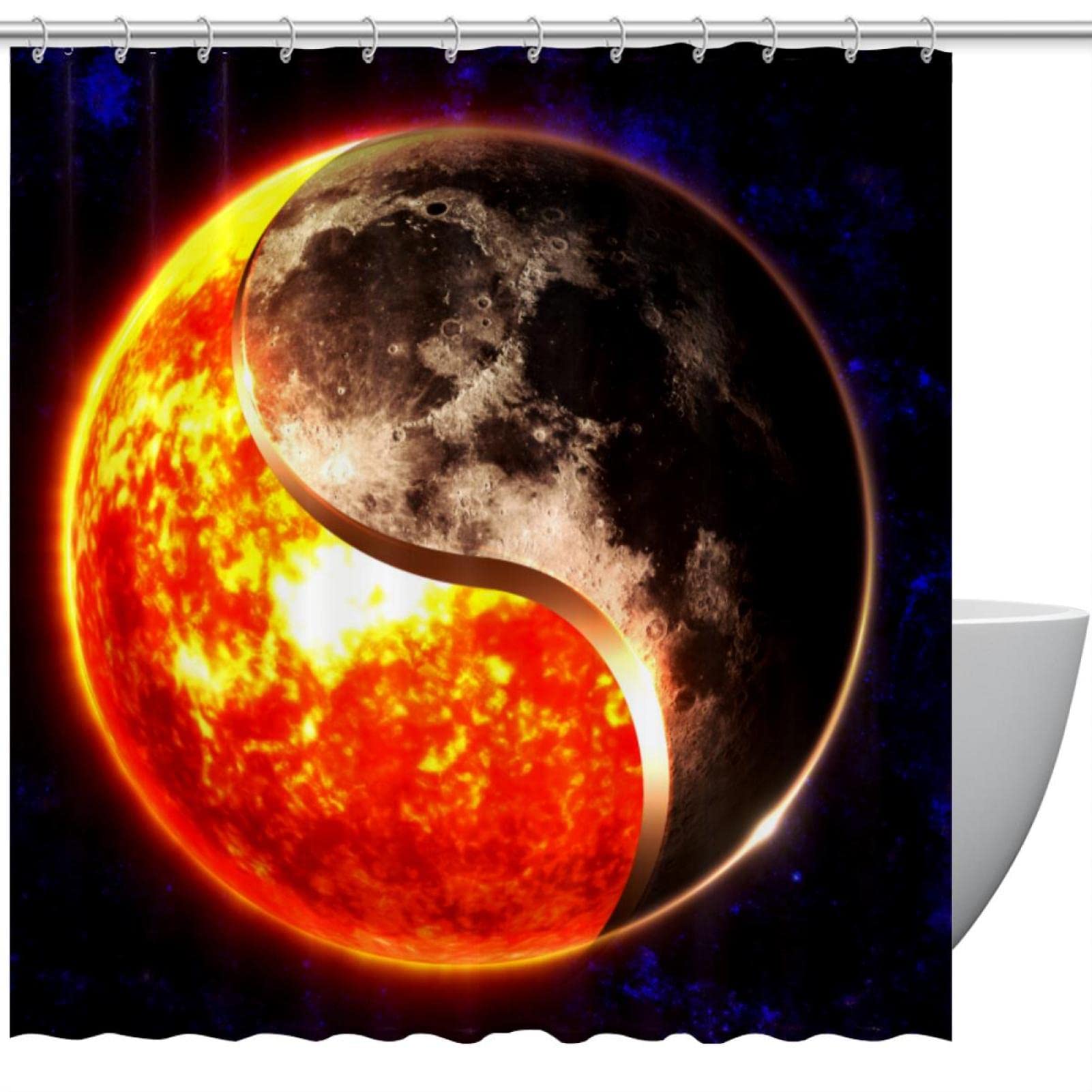 Rideau de douche Yin Yang Lune Terre pour une décoration de salle de bain originale