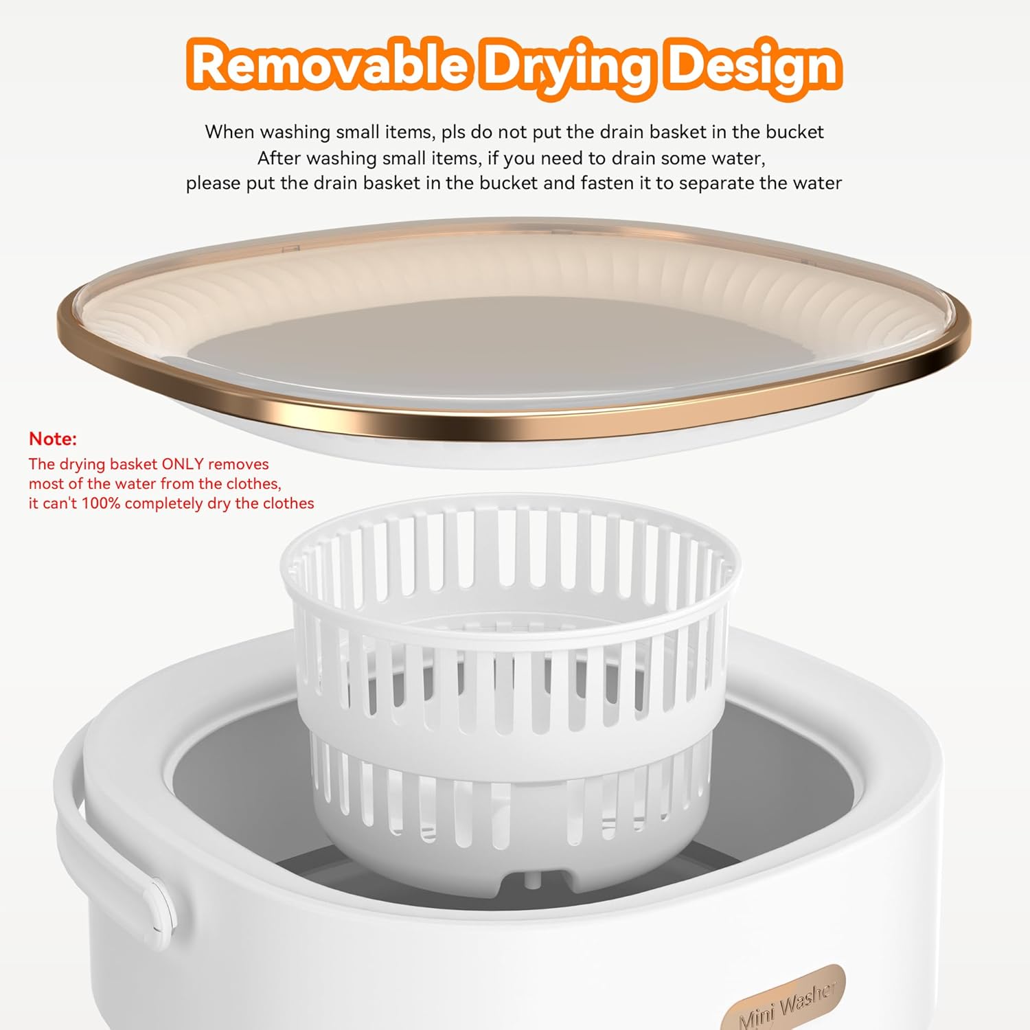 Portable Washing Machine, Folding 16L Mini Washer and Spin-Dryer with Hanger, Large Capacity Small Compact Laundry Machine of Underwear, Baby Clothes, for Apartments, Dormitories, RV, Travel, White