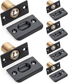 Ravinte Hardware Closet Door Ball Catch, Door Ball Catch Replacement, Ball Catches Door Hardware, Stainless Steel Dual Adjustable Strong Drive in Door Latch for Pantry Interior Doors - Black 6 Pack