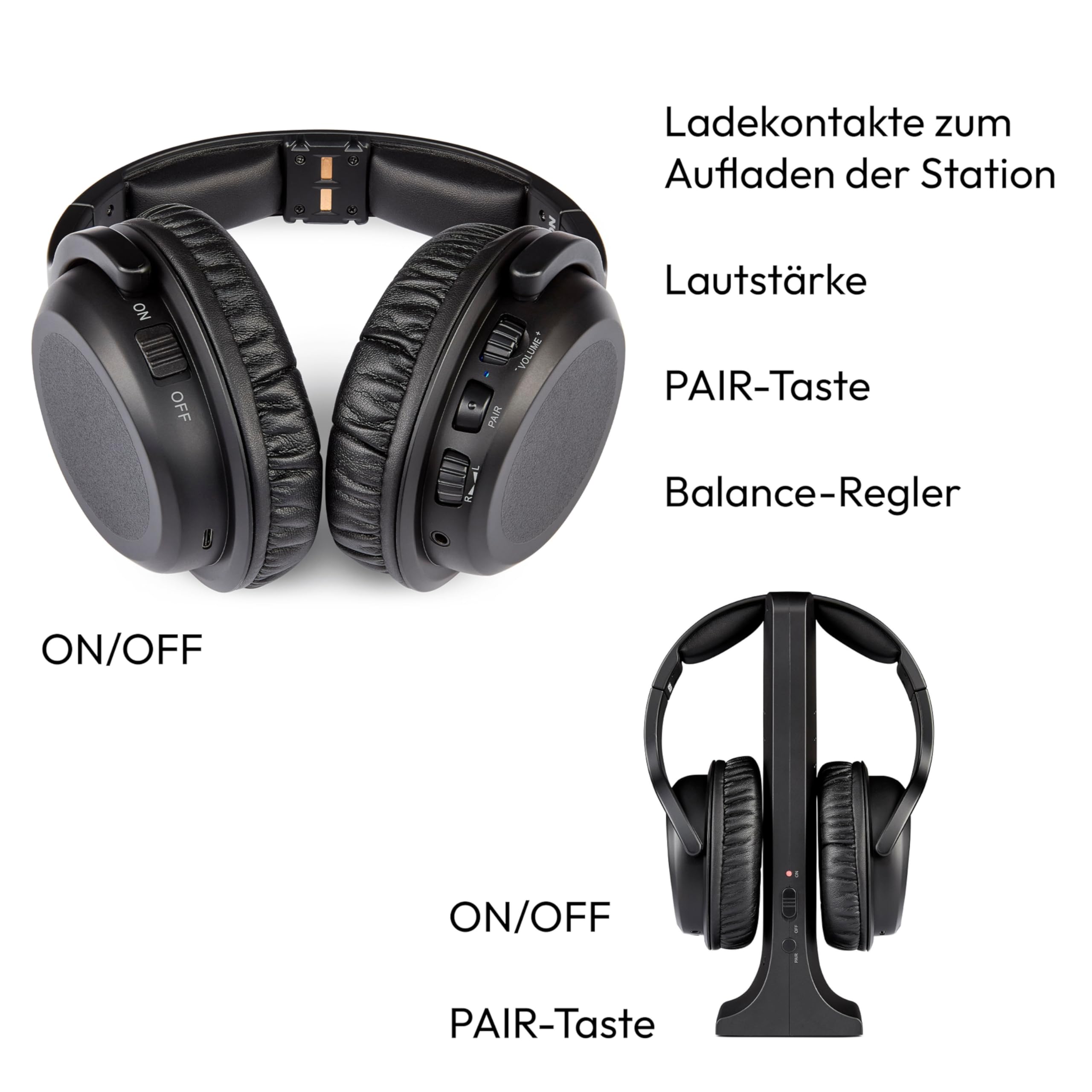 MEDION Cuffie wireless HS-1 (per TV, portata fino a 15 m, con base di ricarica, Over Ear, comfort elevato, USB-C, MD40006)