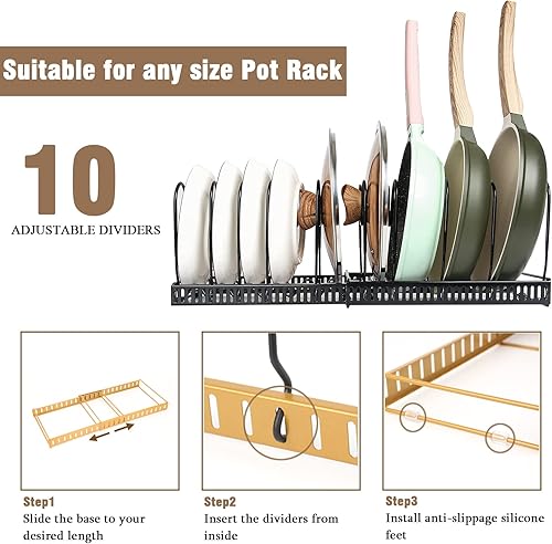 Miniatura 3 de WANLIAN Organizador de ollas y sartenes para gabinete organizador de tapa ajustable ollas y sartenes con 10 divisores organizador de utensilios para