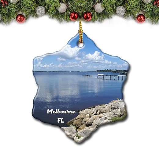 Umsufa Melbourne Beach Florida USA Christmas Tree Ornament Travel Gift Souvenir 3 Inch Porcelain Double Side