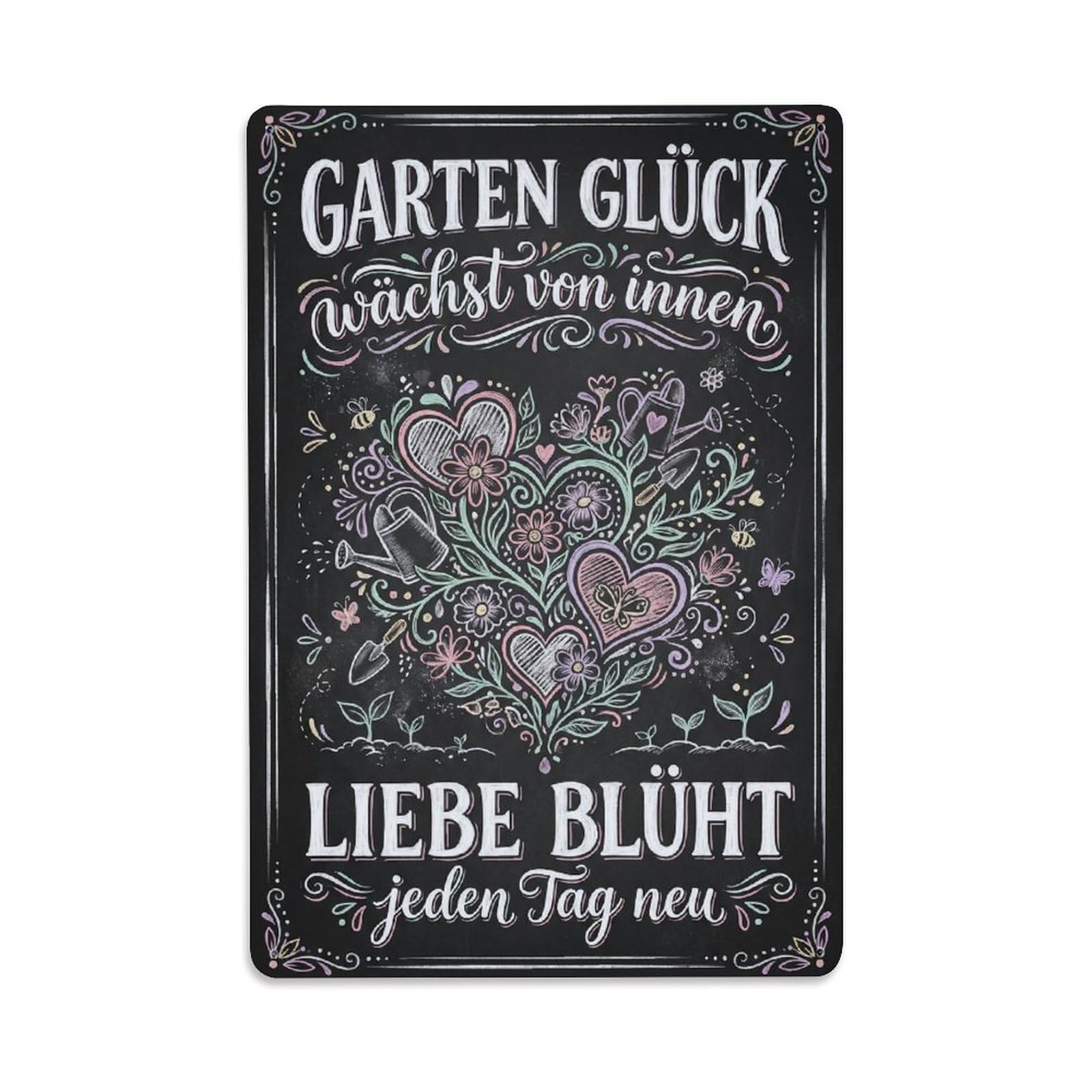 Vintage Funny Garden Chalk Happiness Quote Metal Tin Sign