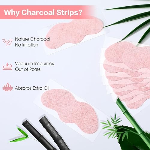 Miniatura 3 de 70 tiras faciales de carbón de bambú para puntos negros, tiras de limpieza de poros, removedor de espinillas de nariz, tira de carbón de limpieza