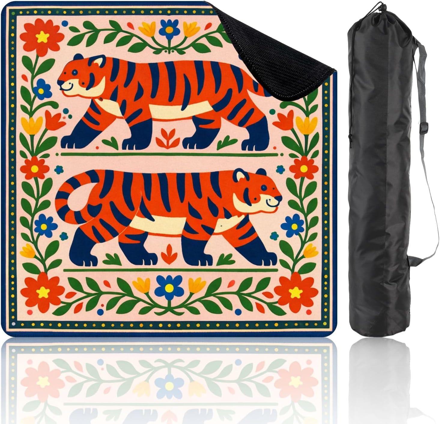31.5" x 31.5" Mahjong Mat for Table with Carrying Bag Floral Mandala Orange Blossoms Citrus Slices Blue Non-Slip Noise-Reducing Game Mat Mahjong Accessories for Poker Dominoes Board Games