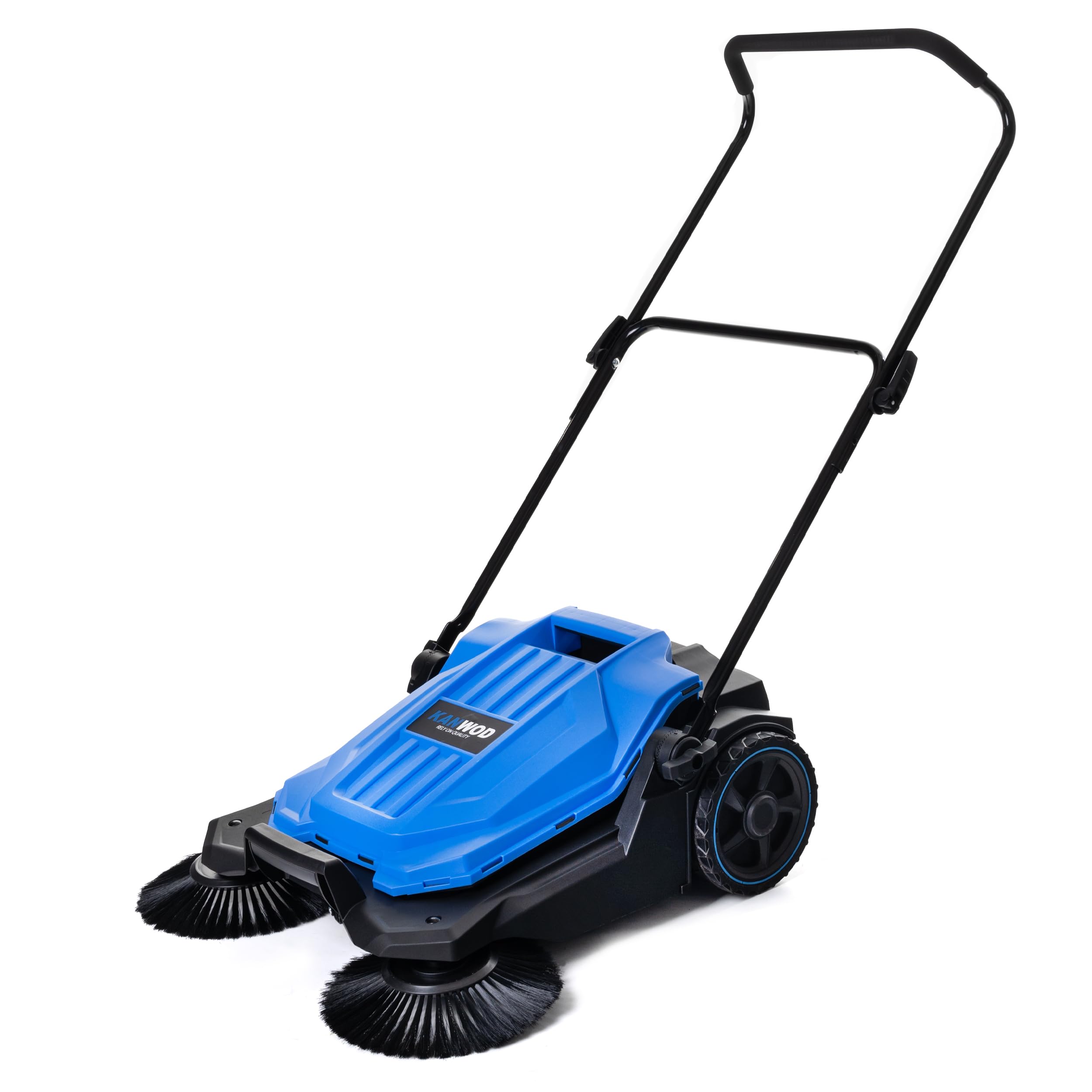 Kanwod KGAMS-6520 - Spazzatrice manuale con serbatoio da 18 litri, raccogli foglie, spazzole laterali e larghezza spazzatrice 650 mm, spazzatrice manuale per sabbia, fogliame, ghiaia e prato