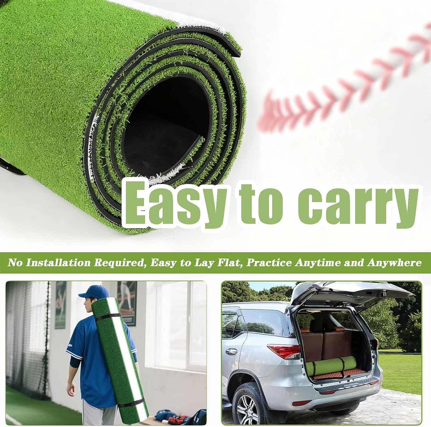 Hitting Mat, Batters Box Turf Mats with Home Plate, Baseball Hitting Pad, with Non-Slip Rubber Backing for Batting Stance Practice