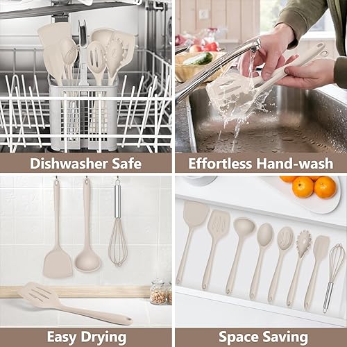 Miniatura 6 de TeamFar 8 utensilios de cocina de silicona Juego de utensilios de cocina de silicona resistentes al calor de 446 F, espátula, cuchara, batidor,