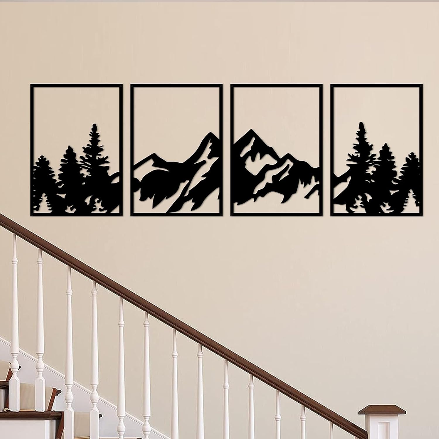 ESTART 4 Pcs Metal Mountain Wall Art, Large Mountains Wall Decor, Mountain Rivers Decorative Painting Suitable For Living Room Bedroom Office Indoor And Outdoor (Large)