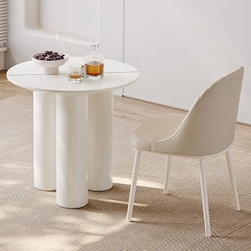 White Round Dining Table, 29.92" Mid Century Modern Kitchen Table for 2, Unique 3-Leg Design & Desktop, Easy to Assemble, Farmhouse Table for Small Spaces
