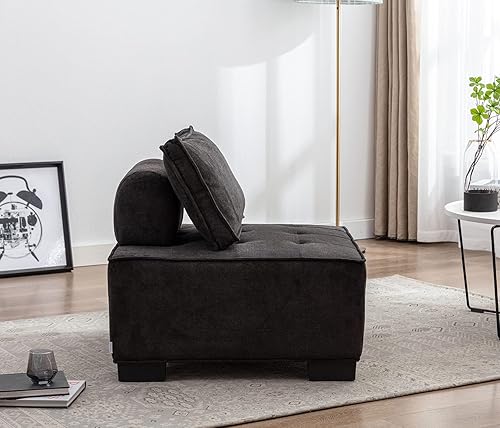 Miniatura 4 de KINFFICT Sofá tapizado de terciopelo sin brazos, silla moderna con estructura sólida, cómoda otomana para relajarse, leer y ver la televisión, beige