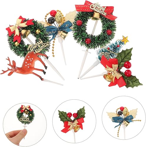 Miniatura 5 de 12pcs Christmas Cake Topper Bakery Picks Wreath Cupcake Toppers Cake Pick Topper Cocktail Pick Cocktail Toppers Christmas Cupcake Decorations