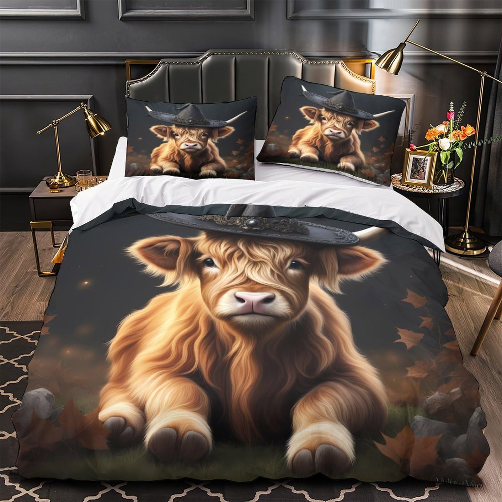 Housse de Couette Vache Halloween 140x200 Parure de Lit Microfibre 3D
