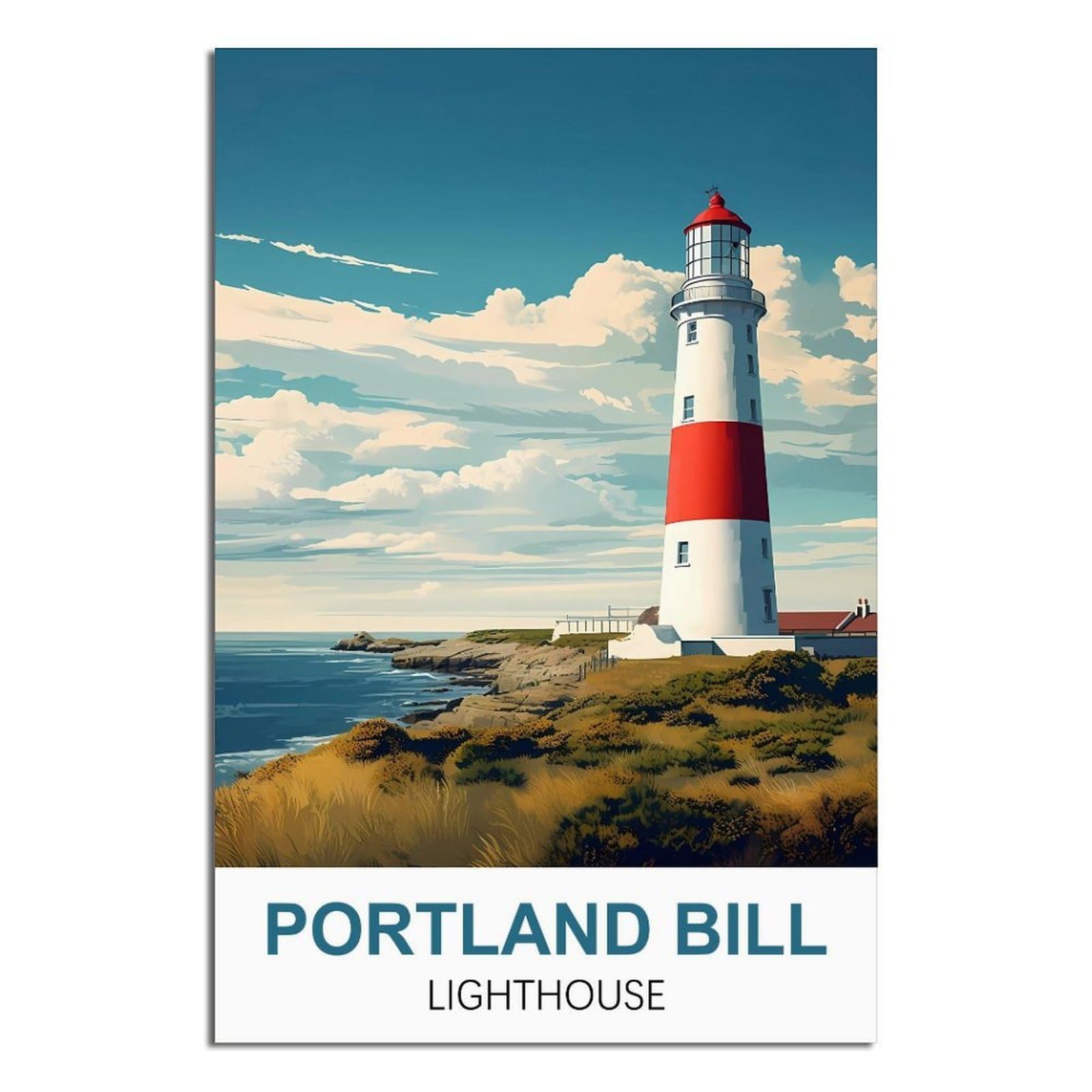 Ipuzou Unframe-Style Portland Bill Lighthouse Vintage Travel Posters 16X24inch(40X60cm) Canvas Wall Decor, Wall Art Posters Prints Paintings Pictures For Living Room