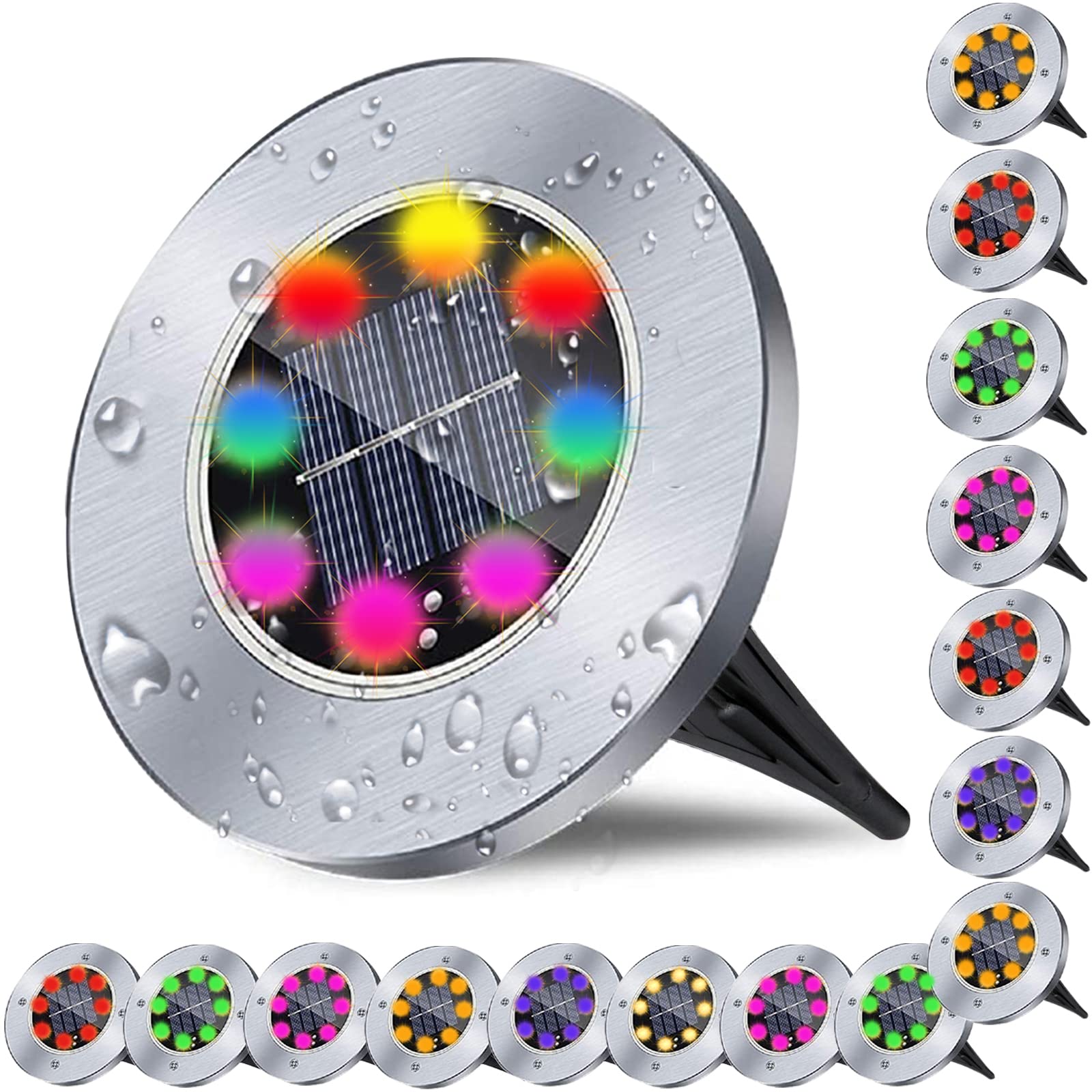 Solar Ground Lights, Waterproof Solar Garden Lights, Upgraded Outdoor Garden Waterproof Bright in-Ground Lights, Landscape Lights for Pathway,Yard,Deck,Lawn,Patio,Walkway (16 Pack Multicolor Light)