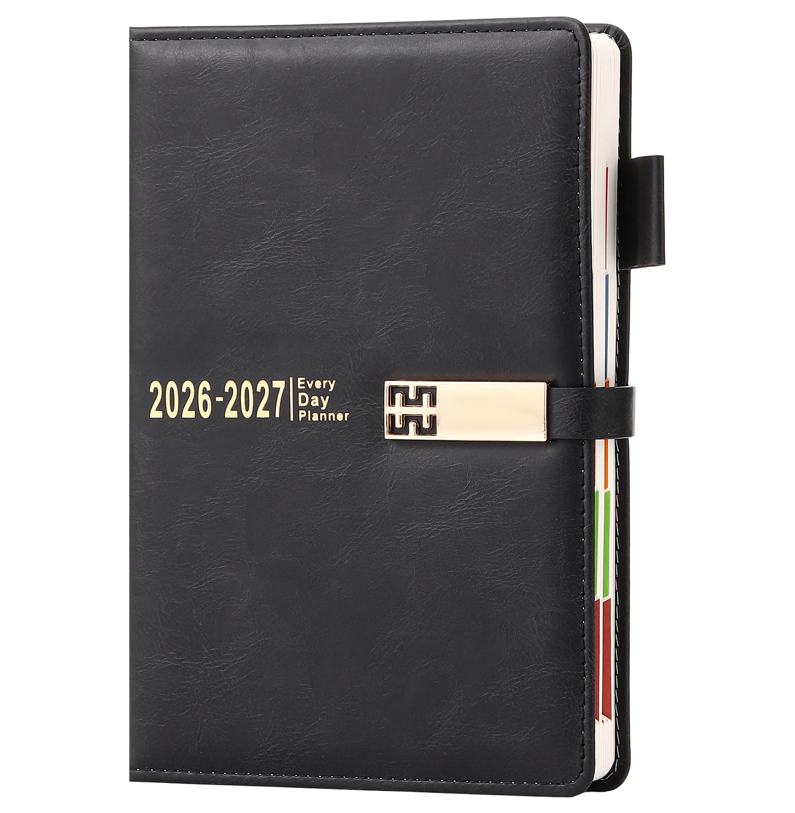 2026-2027 Diary A5 Page a Day,Diary 2026-2027 Day Per Page,12 Months Daily & Monthly Planner with Colorful Monthly Tab,Hardcover Organizer with Bookmarks,Inner Pocket (Black)