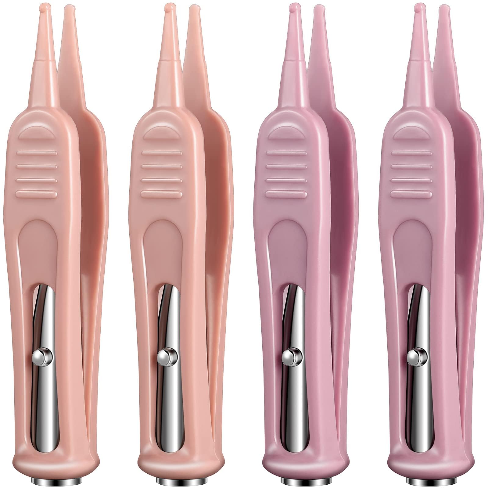 Azonee 4 Pieces Infant Nose Cleaning Tweezer with LED Light, , Safe and Effective Booger Plier for Infant Nose Cleaning, Round-Head Clip Care for Ear Nose Navel, Relieves Stuffy Nose