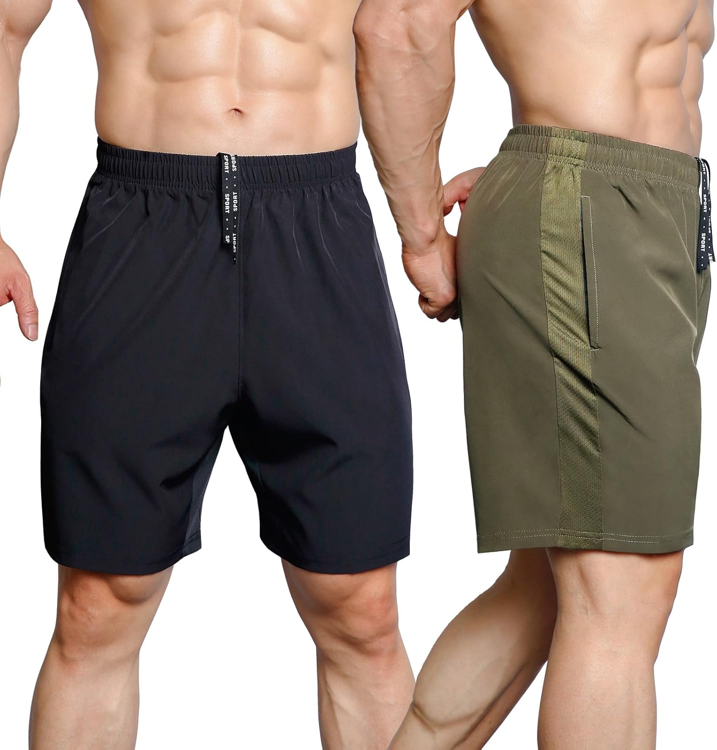 Men's 7" Athletic Shorts 2 Pack Quick Dry Workout Running Shorts with Zipper Pockets - Image 3
