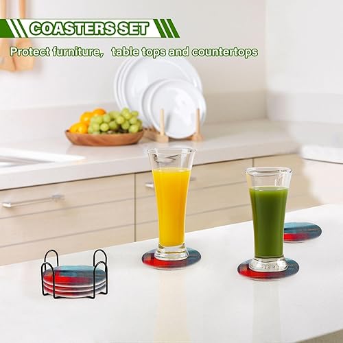 Miniatura 7 de Absorbant Coasters with Holder Set of 6 Coasters for Desk Cotton Coasters Porta Vasos para Mesas Painting Oil Paint