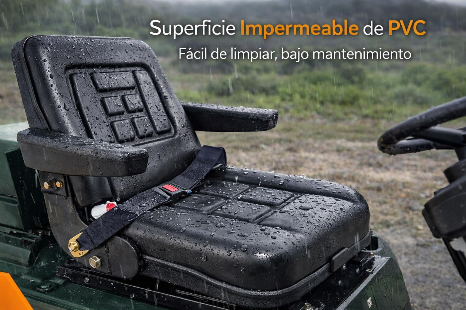 Asiento Universal para Carretilla Elevadora con Cinturón Fijo | Asiento PVC Negro con Reposabrazos | Compatible con Tractor, Excavadora y Maquinaria Industrial | Resistente e Impermeable