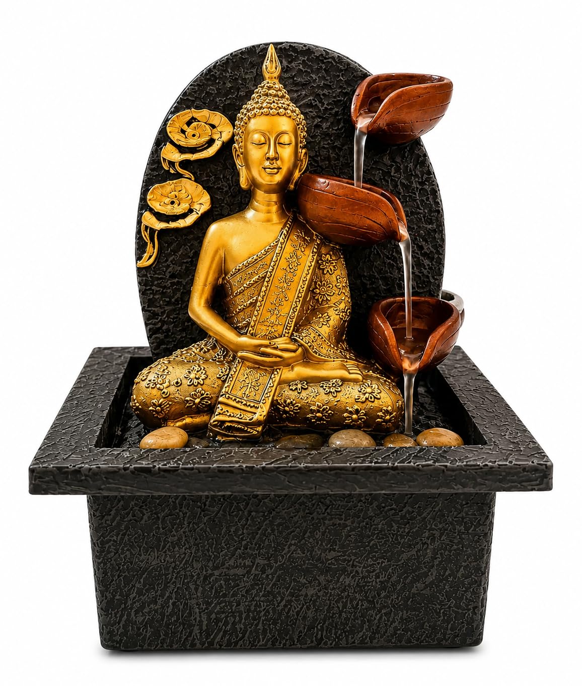 Buddha Indoor Water Fountain with LED Light | Zen Tabletop Waterfall Fountain-image-38