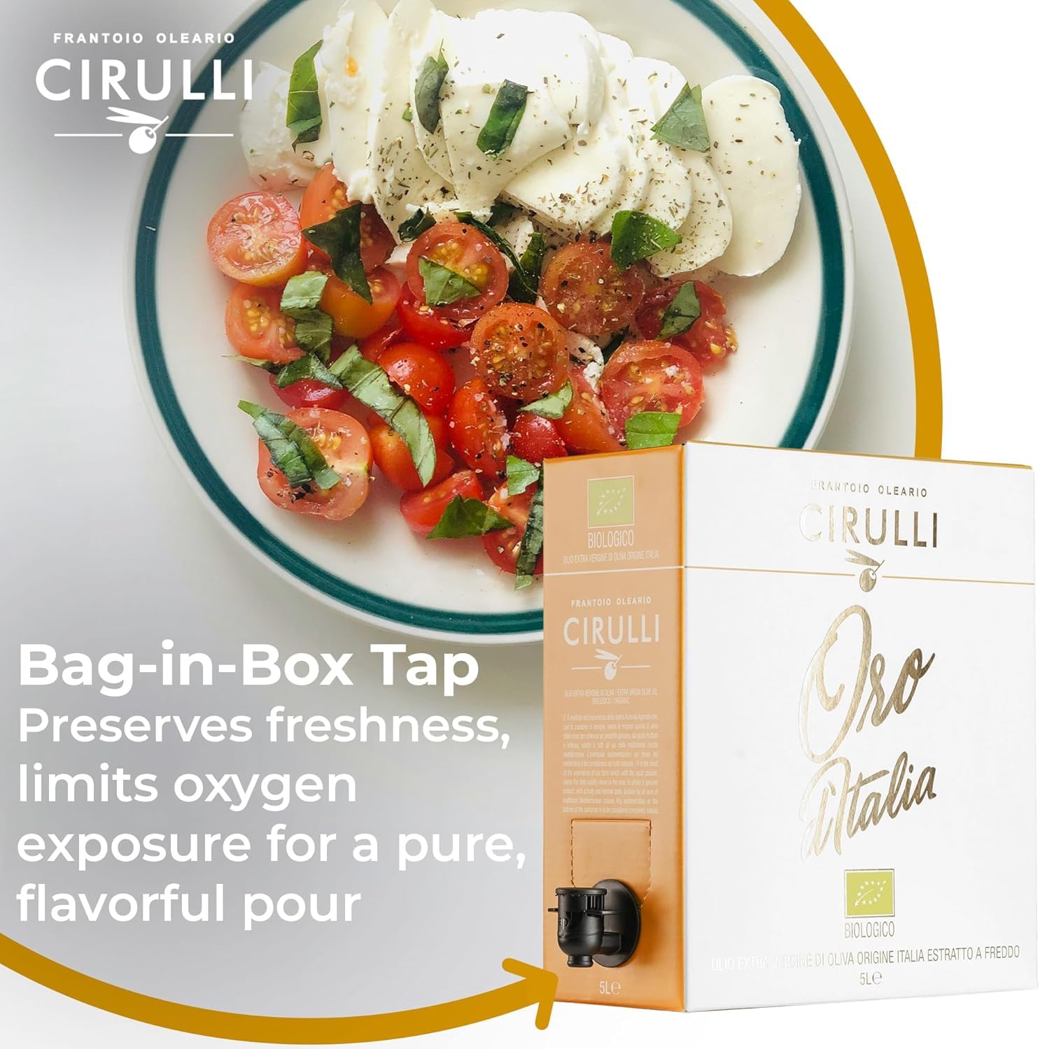 Cirulli Organic Extra Virgin Olive Oil - Bag-in-Box with Side Tap – 169 fl oz - Natural-Harvesting, Premium Quality Italian Olive Oil – Unrefined & Unfiltered – No Additives – Organic Fruity Aroma