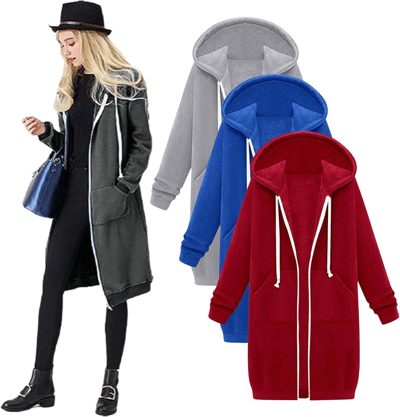 Women's Long Zip Up Hoodies - Long Sleeve Tunic Sweatshirts, Oversized Casual Fleece 2025 Fall Jacket Coat with Pocket