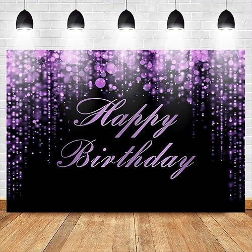 Miniatura 8 de Avezano Fondo de cumpleaños morado y negro, fondo de feliz cumpleaños, decoración de pancarta de cumpleaños púrpura con purpurina para mujeres,