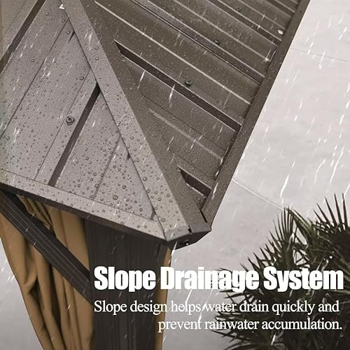 Miniatura 4 de Domi - Cenador de metal con techo rígido de 12 x 12 pies, kiosco de aluminio para exteriores con doble techo de acero galvanizado, cortina y red,