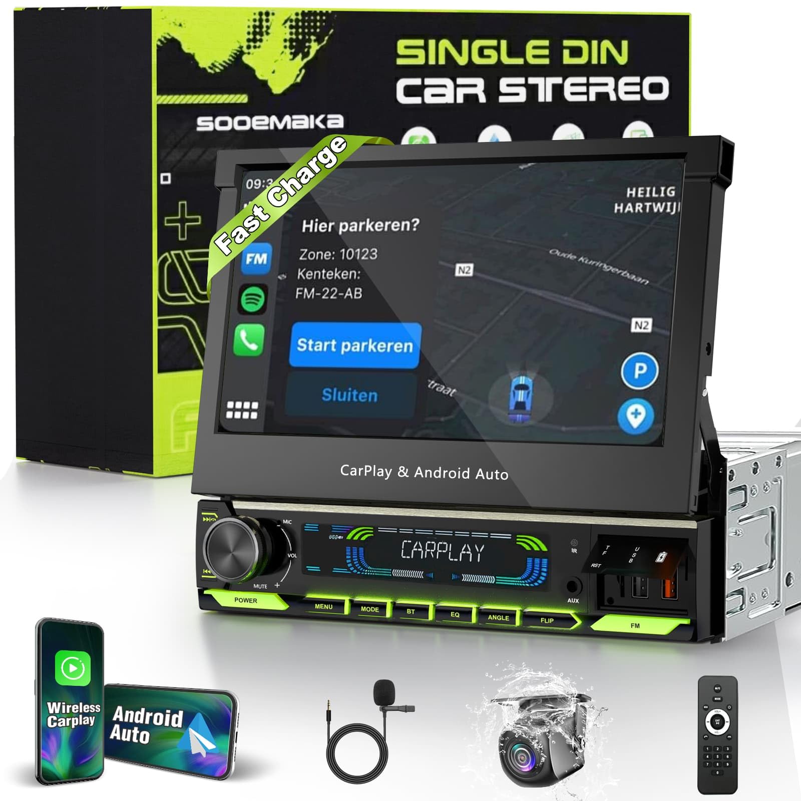 Photo 1 of ?SOOEMAKA? Single Din Touchscreen Radio with Wireless CarPlay, 7 inch QLED Android Auto Screen for car,Motorized Flip Out Car Stereo Upgrade Fast Charging(QC/PD 3.0)/AM/FM/DSP/AHD (S7012)