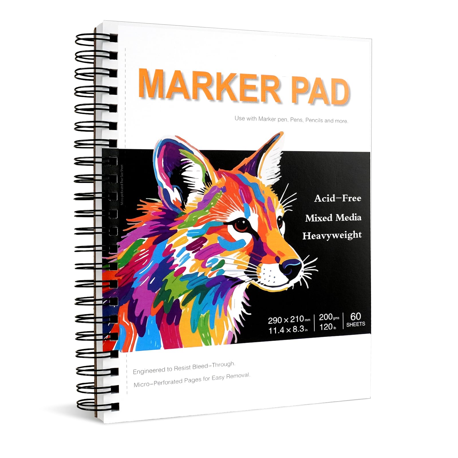 Bloc de marqueurs 21,6 x 29,9 cm A4 – 60 feuilles, 200 g/m², carnet de croquis à spirale, papier à dessin anti-bavures pour marqueurs à l'alcool, crayons de couleur et supports mixtes | Bloc d'art