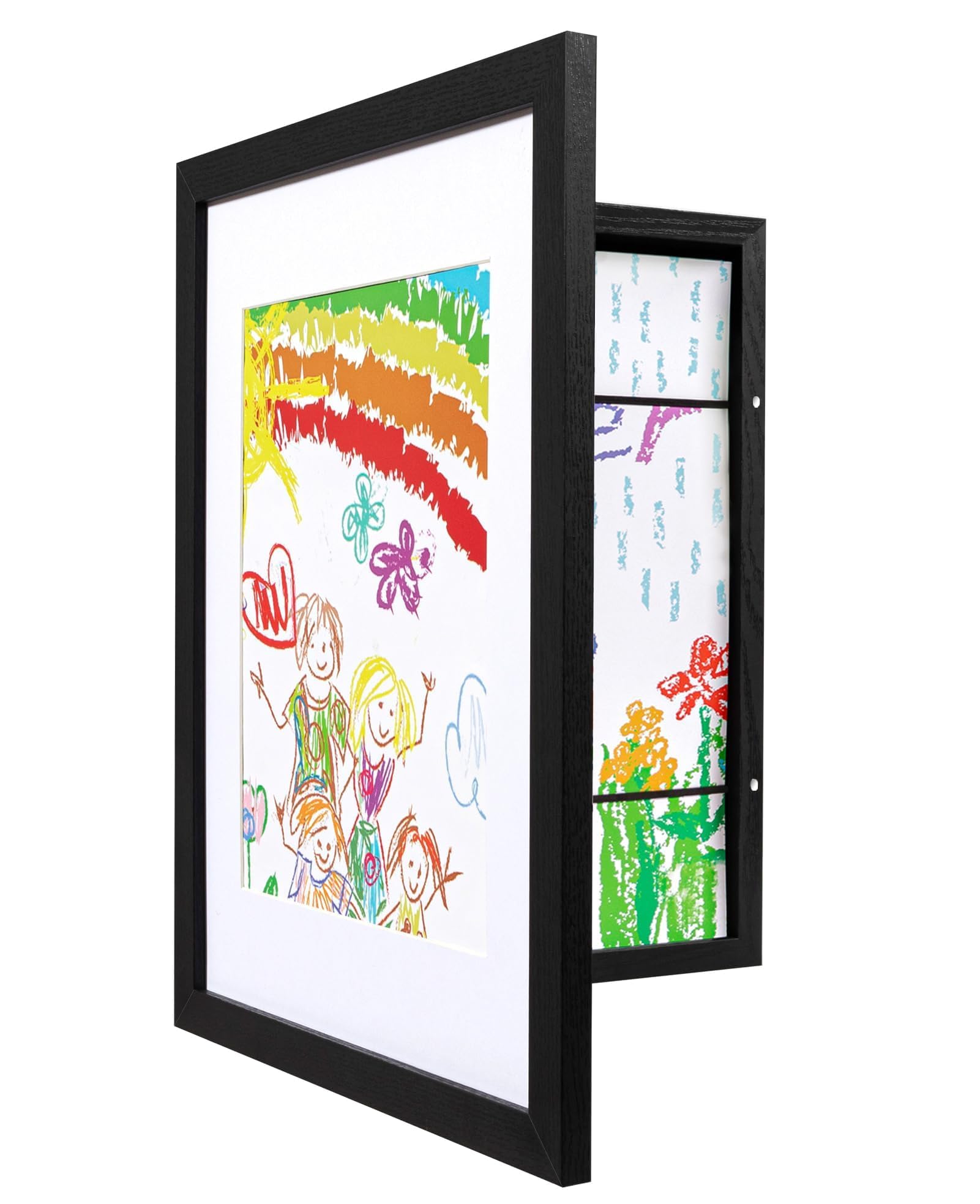 eletecpro 11x14 Kids Art Frame Front Opening with Glass Cover, Display Artwork 9x12 & 8x10 with Mat or 11x14 without Mat, Artwork Picture Frame Changeable with Storage for Wall and Tabletop, Black
