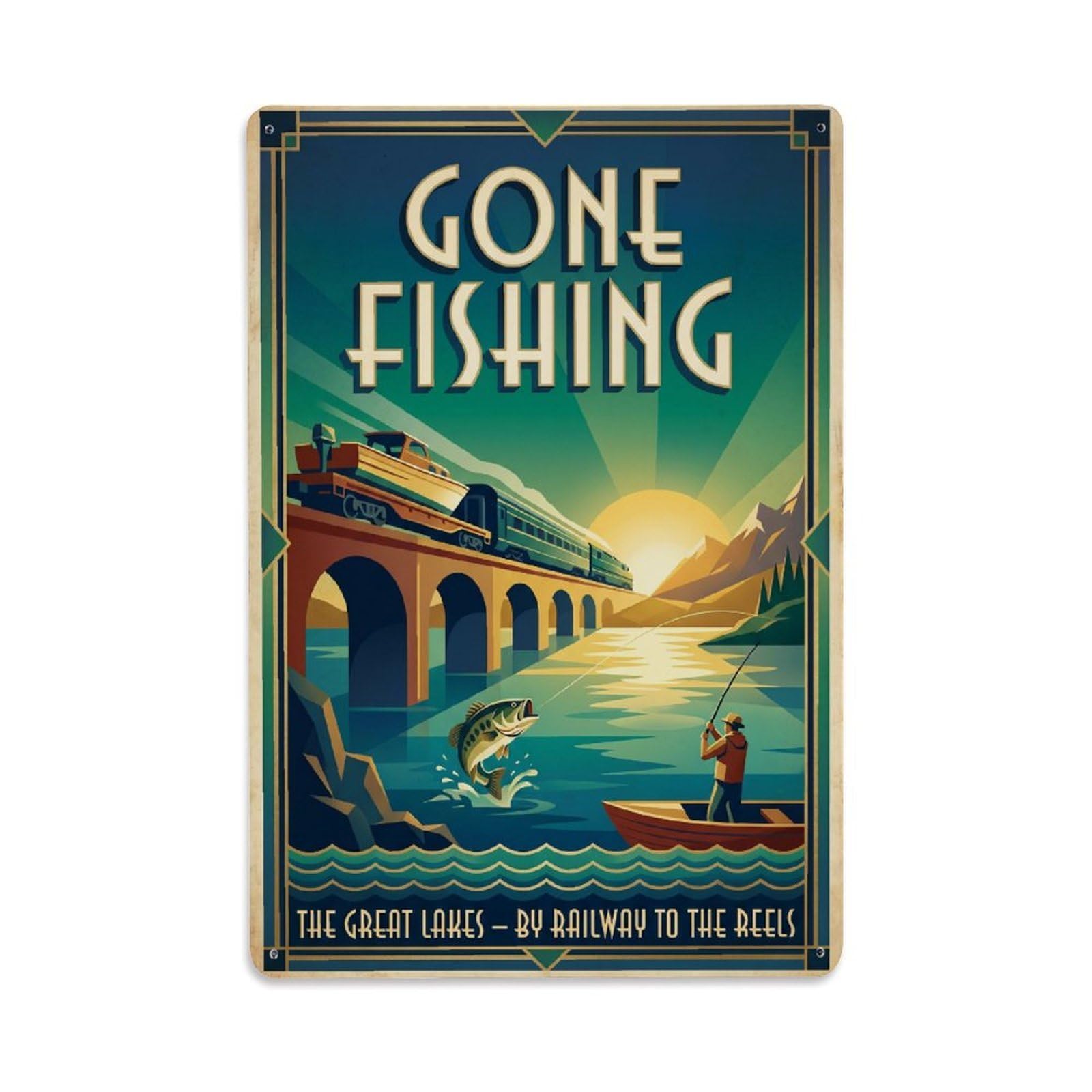 Gone Fishing Fishing Heritage Vintage Metal Tin Sign Plaque Wall Decor for Cafe, Club, Garden Metal Poster 8x12Inch