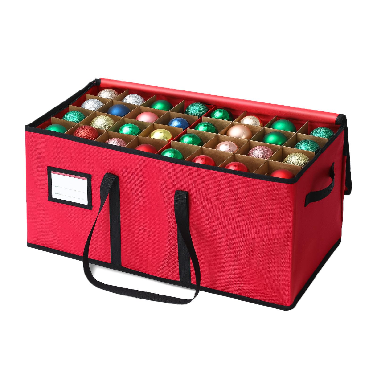 porta palline natale, Contenitore per Palline di Natale, Scatola Porta Palline di Natale, Organizer per Decorazioni dell'Albero, Tessuto Oxford, Cerniera Lampo e Maniglie (Rosso,61x30x30cm)