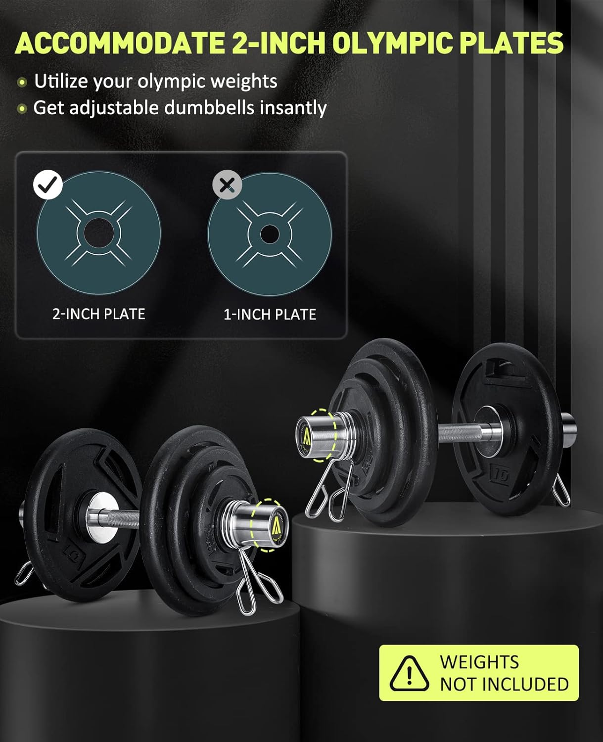 AboveGenius Pair of 16" Olympic Dumbbell Handles Loadable Dumbbell Bars for 2-inch Olympic Weight Plates Ideal for Home Gym Strength Training, 2 Pair of Spring Collars Included : Sports & Outdoors