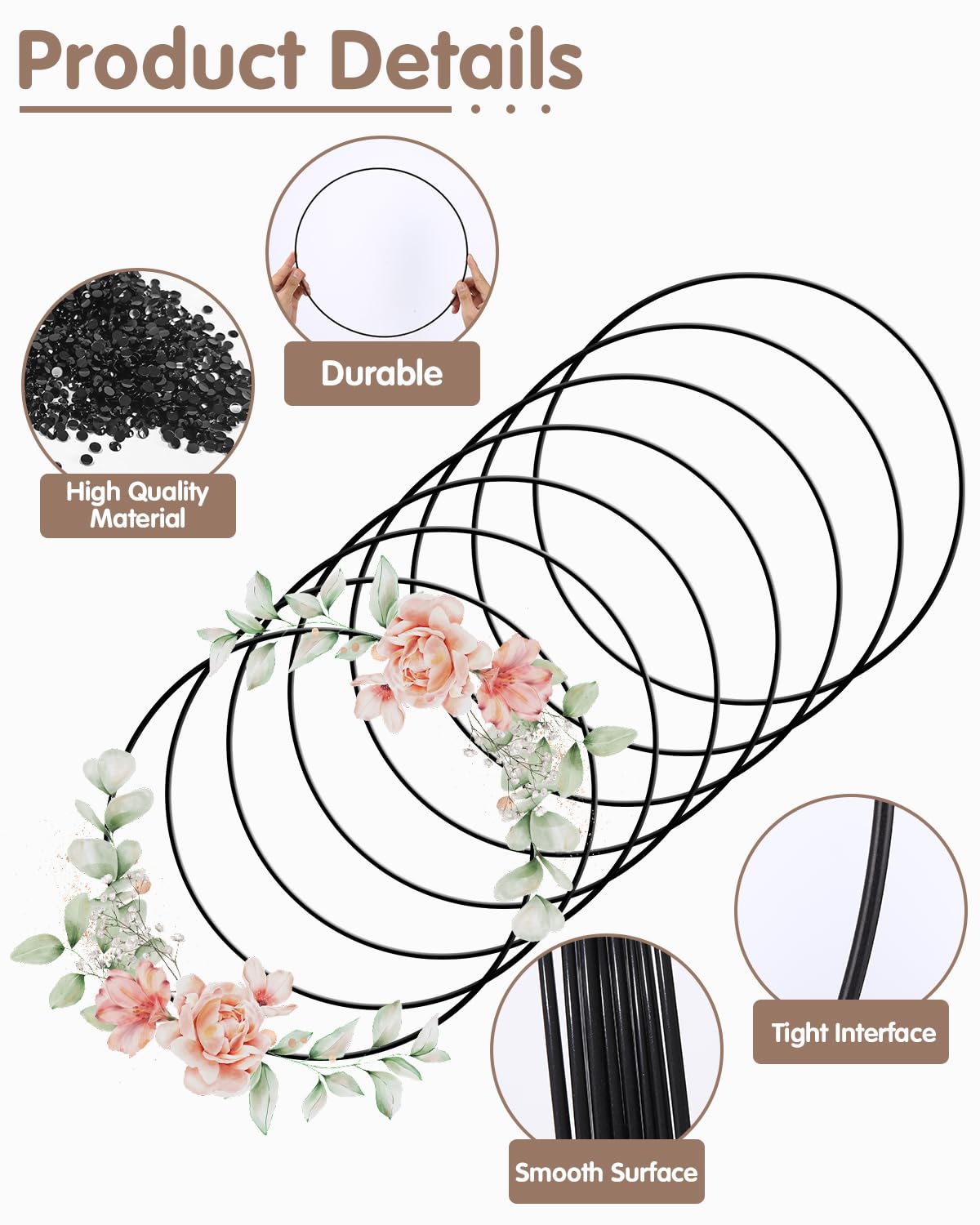 Lot De 12 Anneaux Décoratifs En Métal Noir - Diamètres 10, 15, 20 Cm, Pour Attrape-Rêves, Art Floral, Décoration Murale - 10