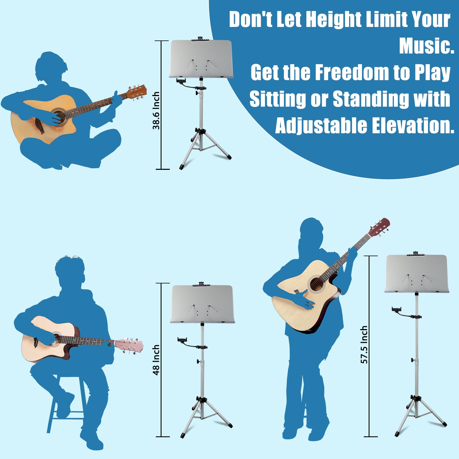 Leggio Pieghevole EastRock Per Spartiti - Regolabile In Altezza E Angolazione, Con Gancio Per Ukulele - Foto 8