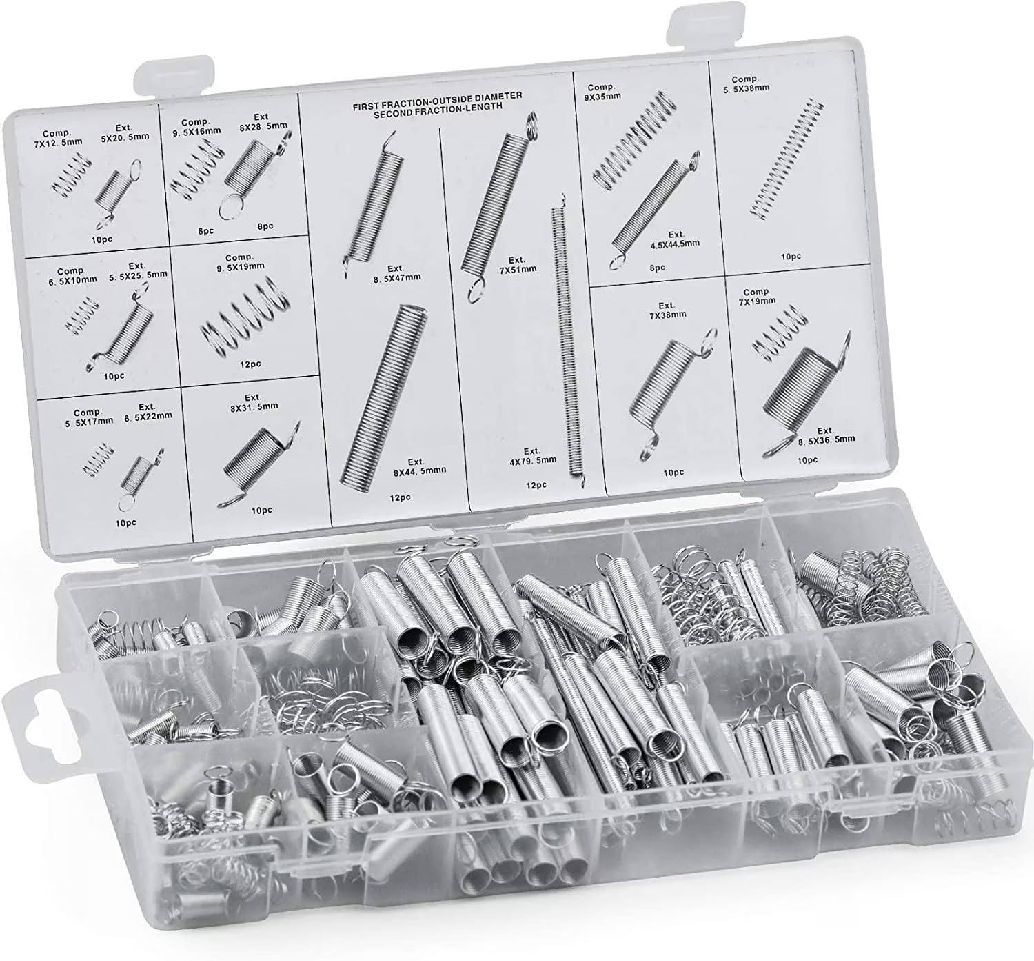 Yesallwas 200 Pcs Springs Assortment Set, 20 Kinds Tension & Compression Springs Box