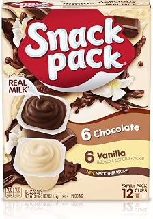 Snack Pack Chocolate & Vanilla Pudding Cups Family Pack, 12 Count - Real Milk, No Preservatives, Shelf-Stable Lunch Snacks