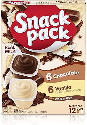 Snack Pack Chocolate & Vanilla Pudding Cups Family Pack, 12 Count (Pack of 6)