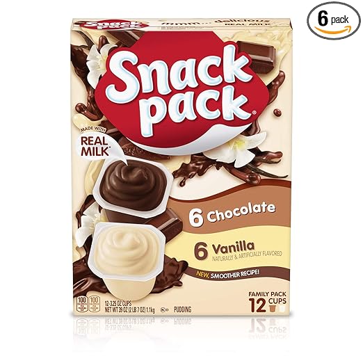 Snack Pack Chocolate and Vanilla Pudding Cups Family Pack, 12 Count, 6 Pack