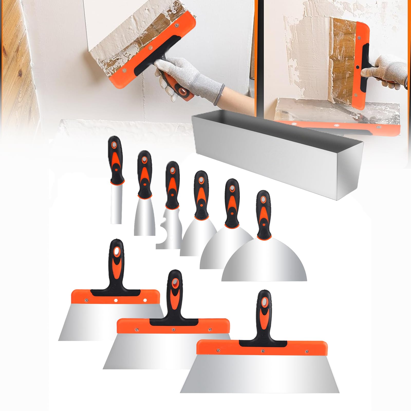 10 pezzi Raschietto per vernice, Set di spatole per stucco multi-misura in acciaio inossidabile per raschiare la vernice, rimuovere stucco o carta da parati, riparare ammaccature e crepe nell
