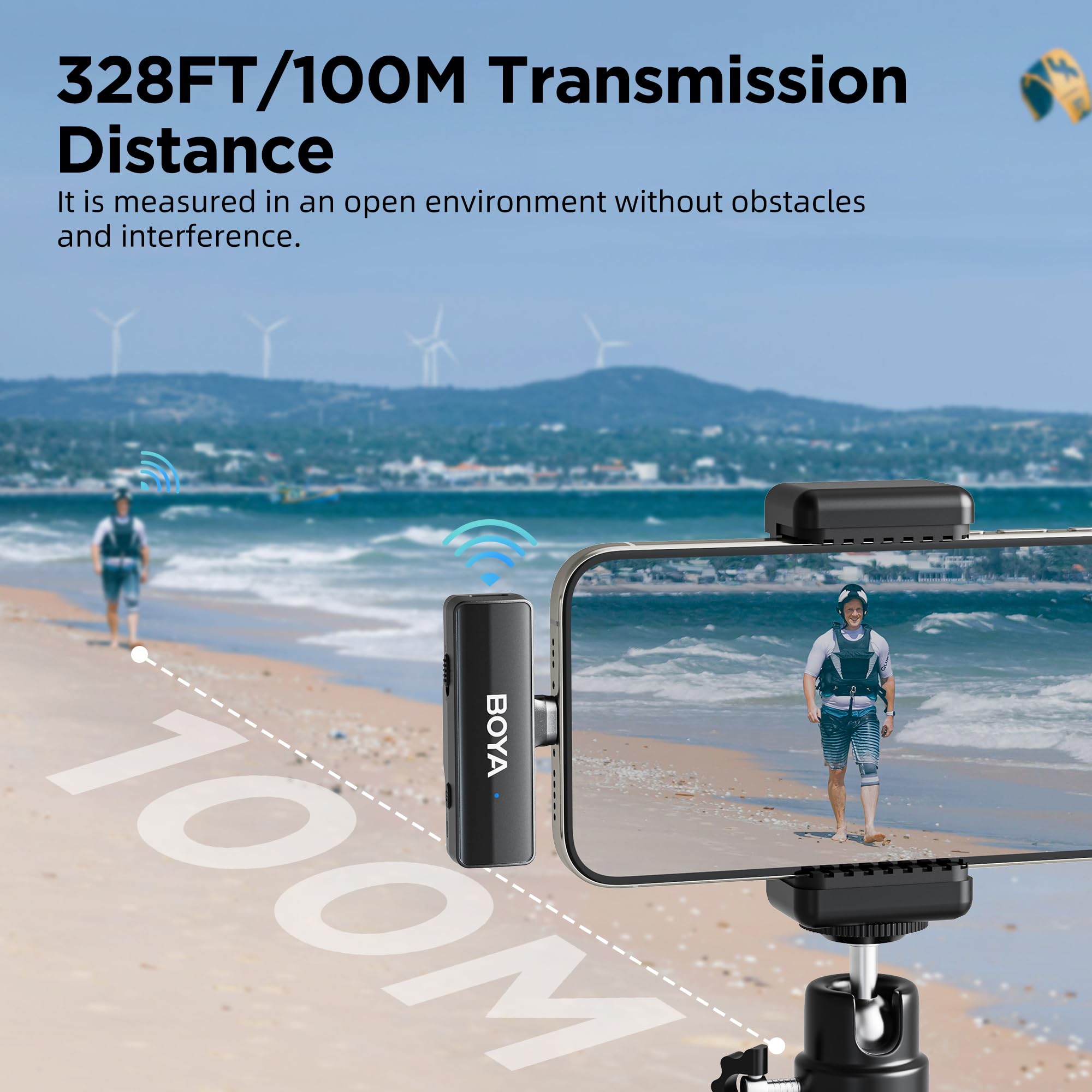 Boya BOYALINK - Microfono lavalier wireless per vlogging, 2,4 GHz, sistema di microfono a doppio canale per smartphone, fotocamera DSLR, videocamera, tablet, per video YouTube, Facebook Livestream,