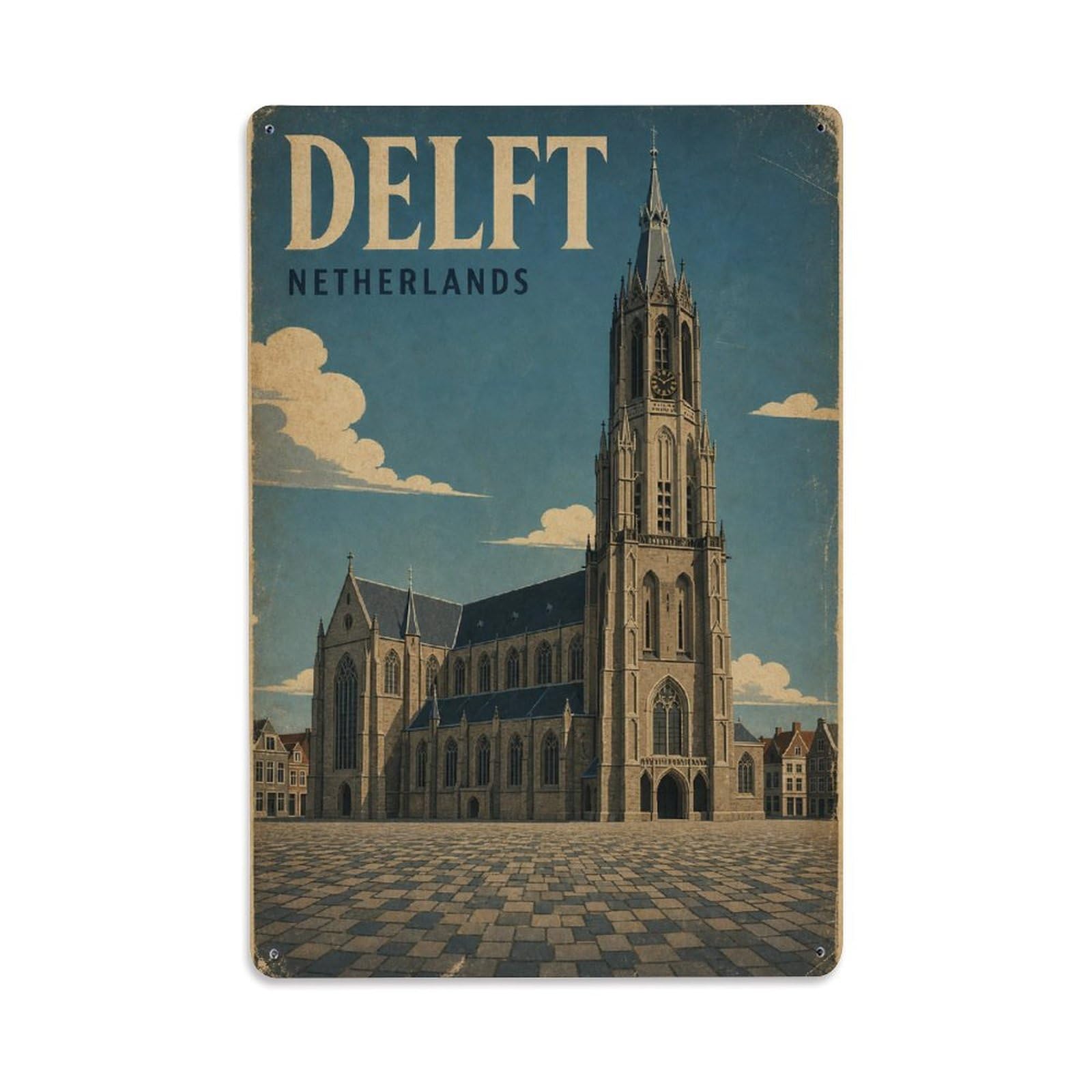 Travel Vintage Netherlands Delft Metal Tin Sign Plaque Wall Decor for Cafe, Club Bar, Office, Garden Metal Poster 8x12Inch