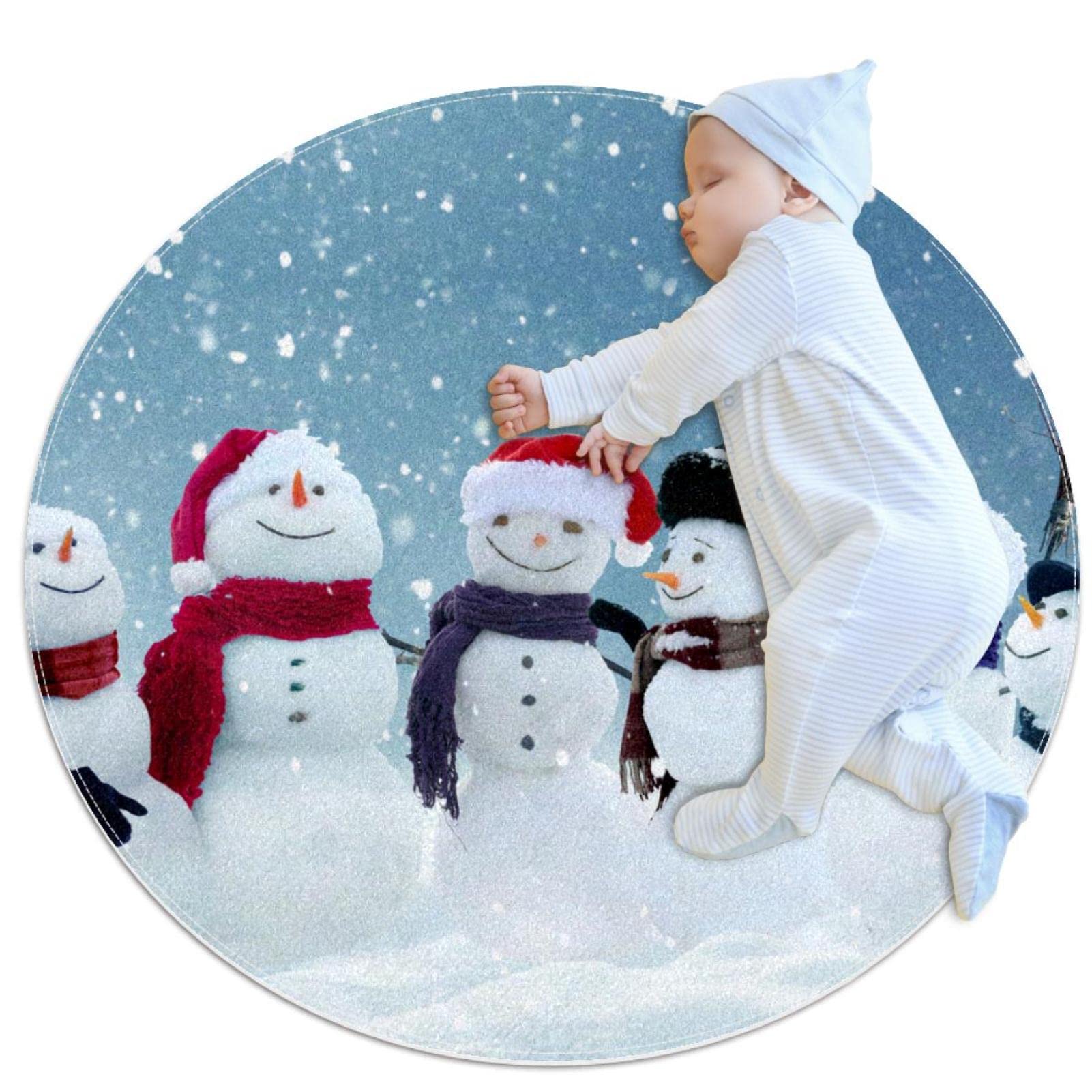 Tapis rond bonhommes de neige pour réchauffer l'ambiance de la chambre