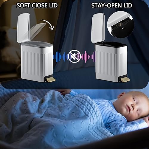 Miniatura 3 de Small Bathroom Trash Can with Lid Soft Close-6L1.6 Gal Slim Step Garbage Can-Metal Pedal Wastebasket-Narrow Rectangle Garbage Container Bin for