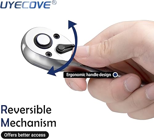 Vista 5 de Juego de llaves de trinquete largas, 1/4 pulgadas, 3/8 pulgadas, 1/2 pulgadas, trinquete de mango largo de 3 piezas, 72 dientes reversibles