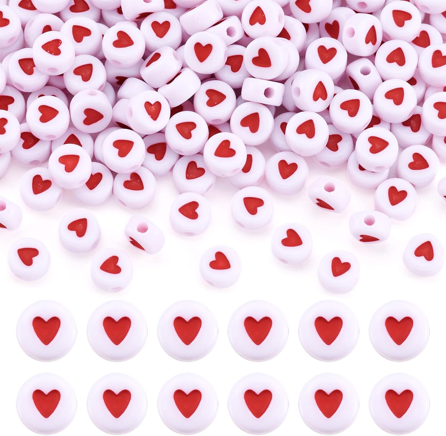 About 3700pcs Acrylic White Flat Round Loose Spacer Beads 7mm Golden Heart Pattern Disc Coin Pony Beads for DIY Necklace Bracelet Jewelry Making