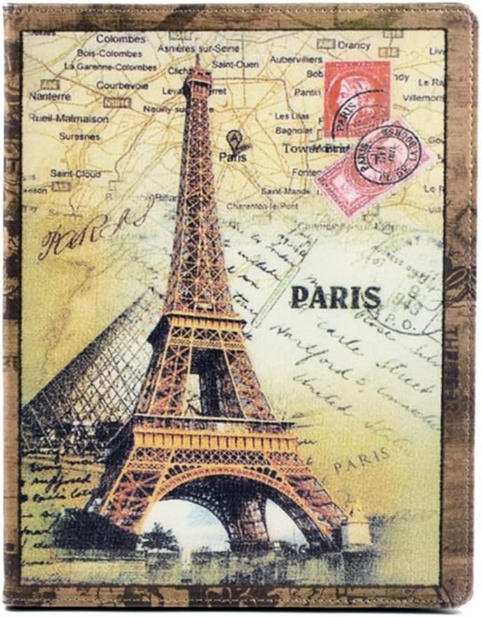 CASEWOOT iPad Air Folio Case - PU Leather Stand Smart Cover with Auto Sleep / Wake Feature for iPad Air 5 5th Generation (Cartoon, Eiffel Tower)